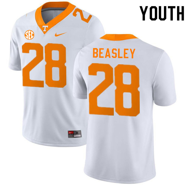 Youth #28 Kaleb Beasley Tennessee Volunteers College Football Jerseys Stitched-White